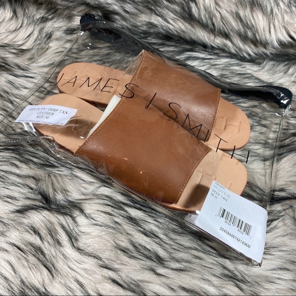 𝅺off Duty Deep Tan Leather Slip on Sandals - Picture 3 of 13